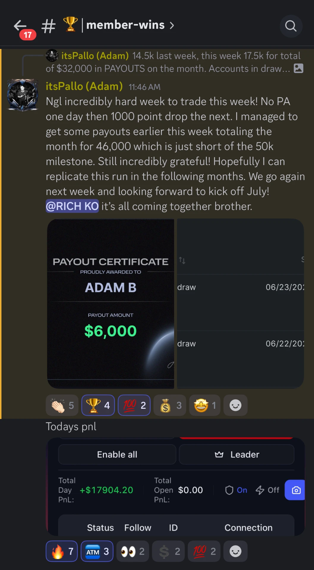 Student celebrating $46,000 in monthly payouts with withdrawal history