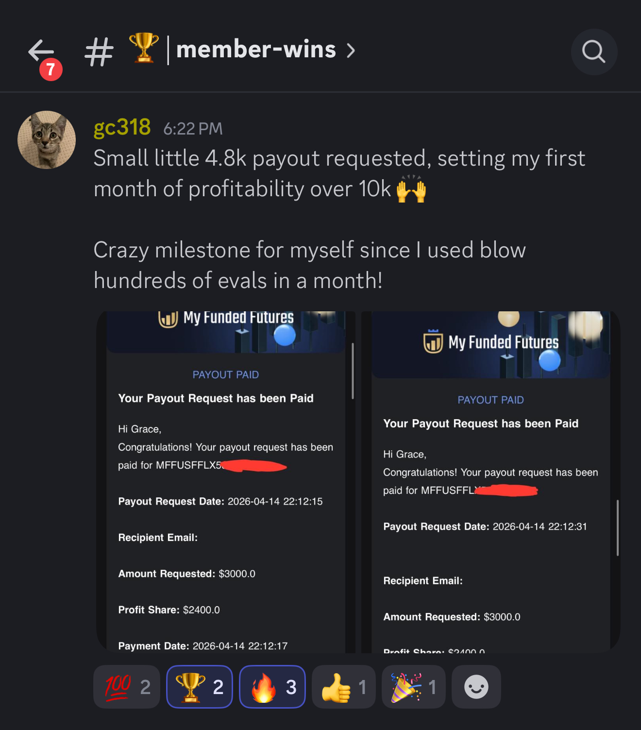 gc318's first month of profitability with $4,800 payout request