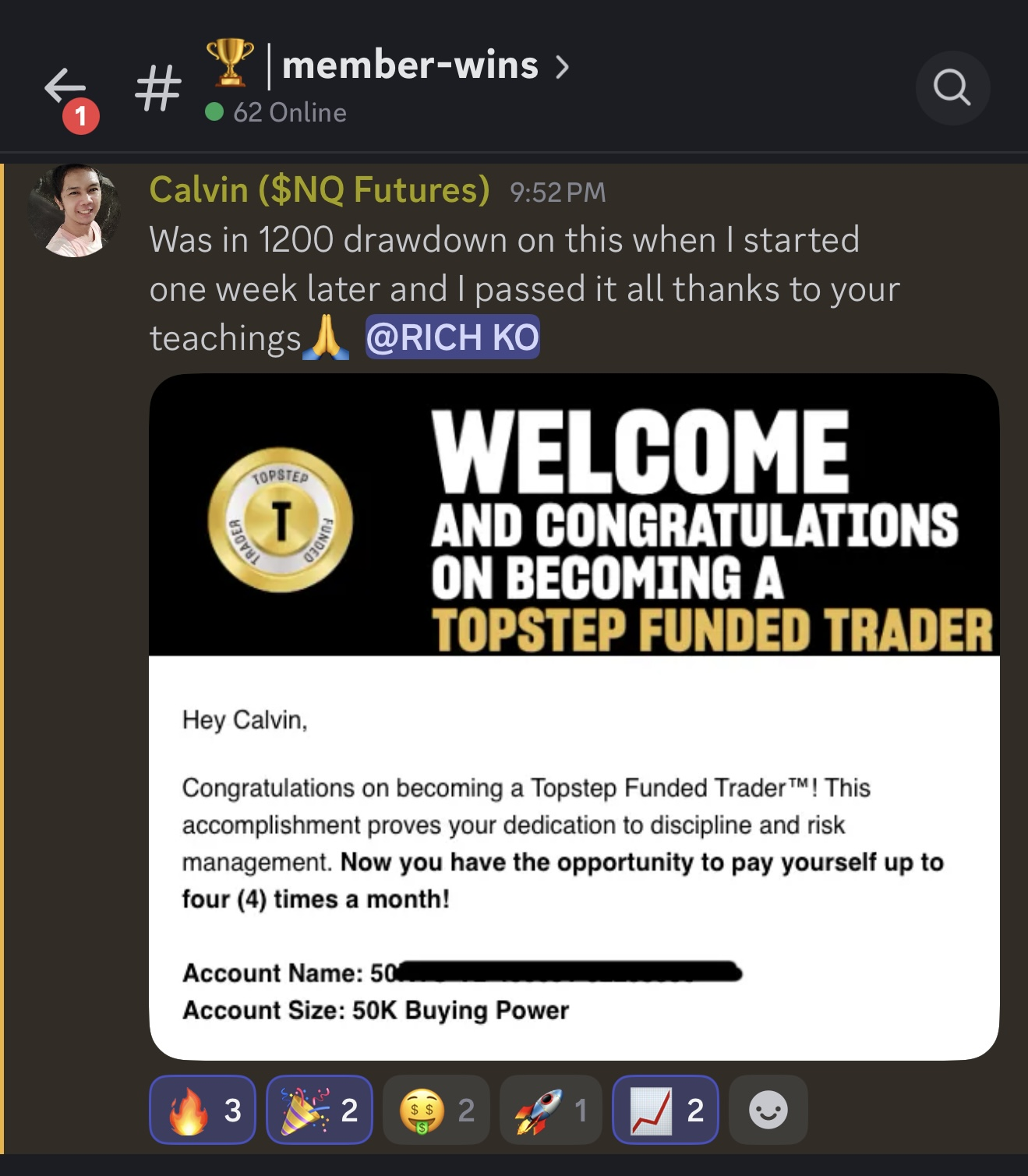 Student passing Topstep evaluation and becoming a funded trader
