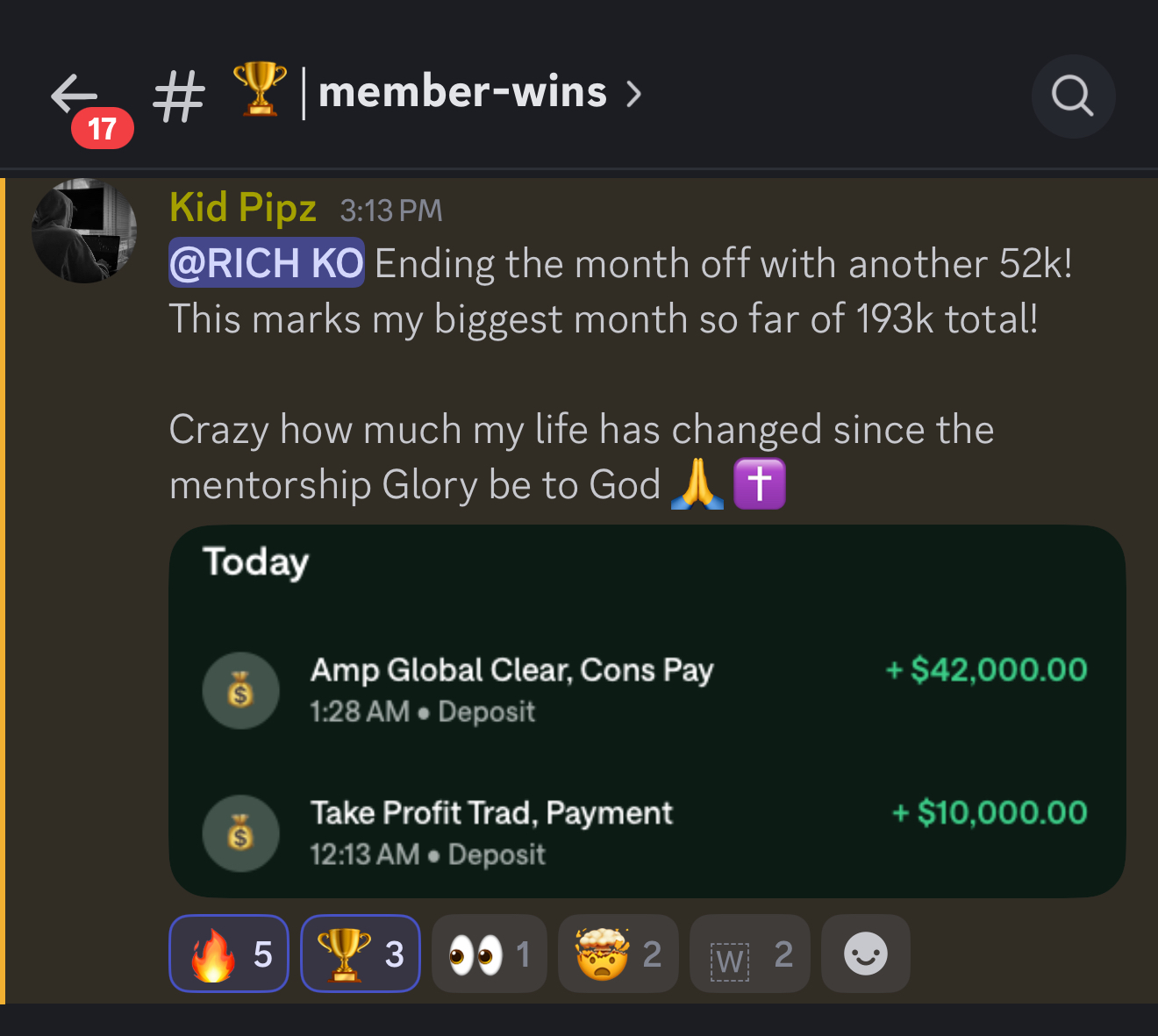 Kid Pipz $52,000 ending the month for $193,000 total