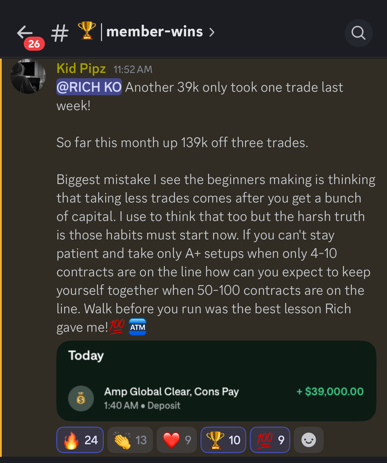 Kid Pipz $39,000 deposit from Amp Global with Rich's lesson