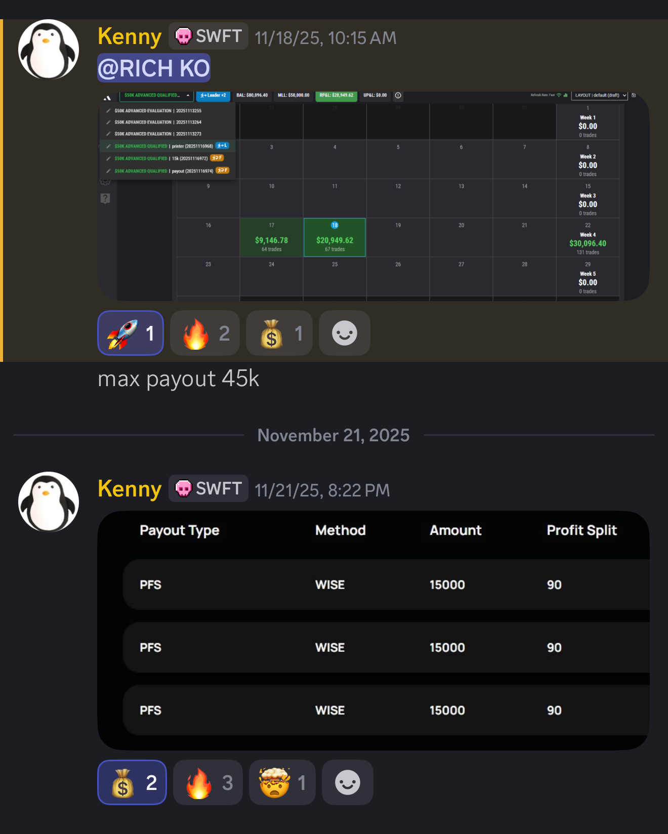 Kenny's $45,000 max payout week with $15,000 Wise withdrawals