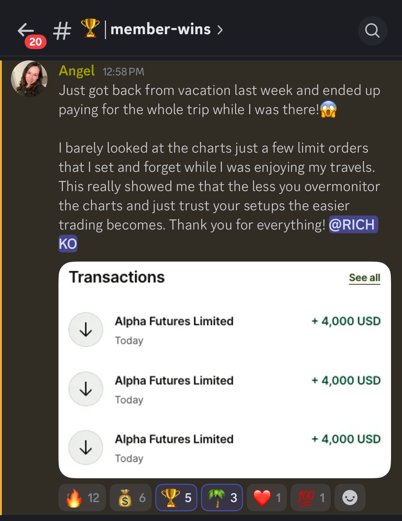 Student with Alpha Futures payouts funding their vacation